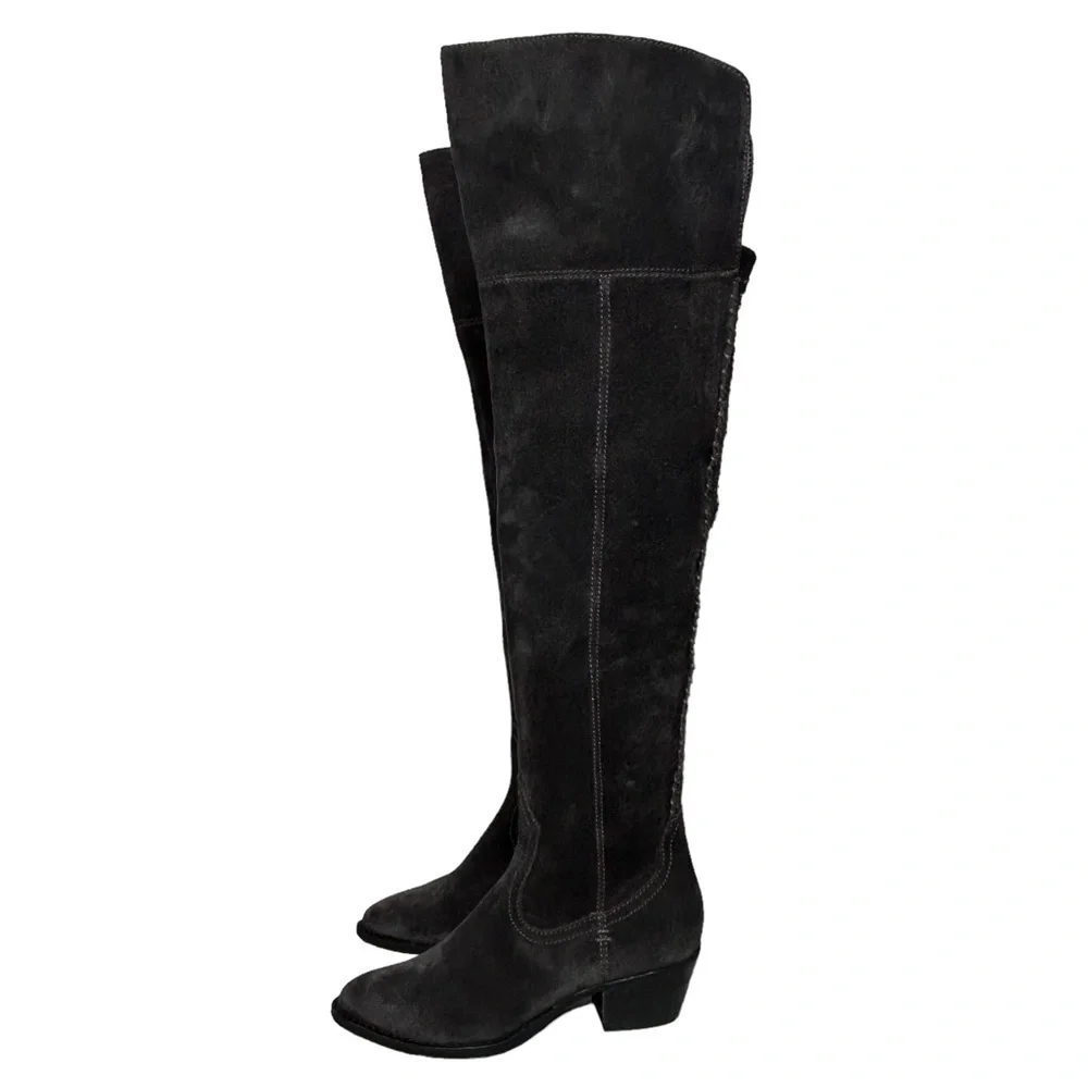 Dolce Vita OTK Gray Suede Stitched Western Over The Knee Boots